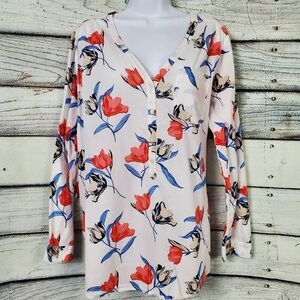 Old Navy Women’s Red Blue Floral Long Sleeve Tunic Top XL